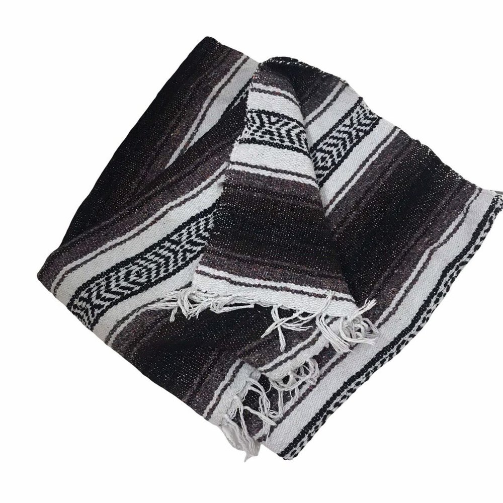 Baja Mexican Blanket Traditional Black Brown Throw Everyday California 44”70”